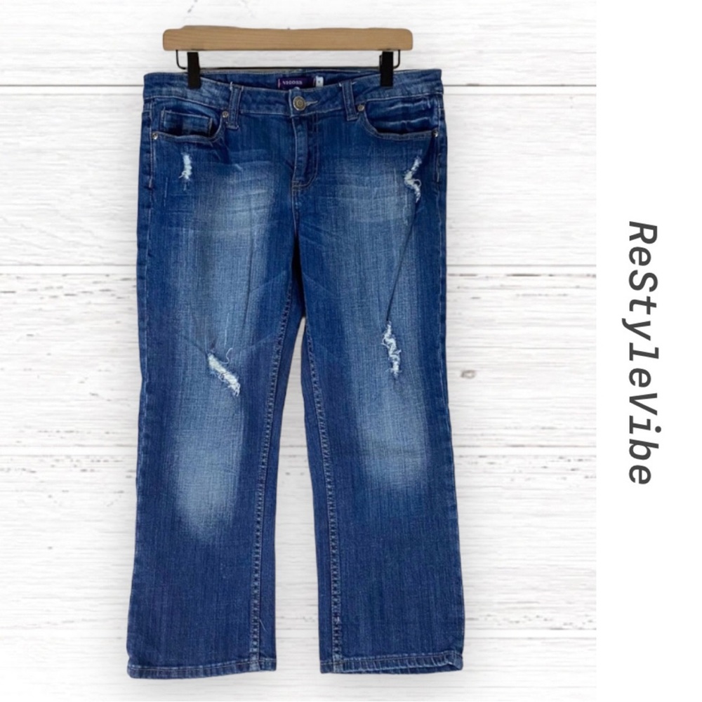 VIGOSS Women’s Size 11 Denim Jeans Capri Cropped Style Fit Stretch Distressed